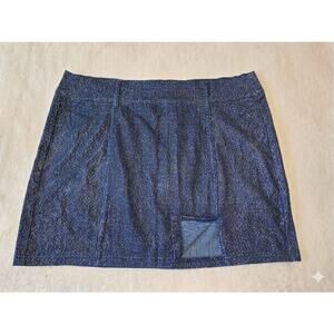 Sz XL HALARA Blue Silver Metallic Stretch Denim Belt Loops Thigh Slit Mini Skirt